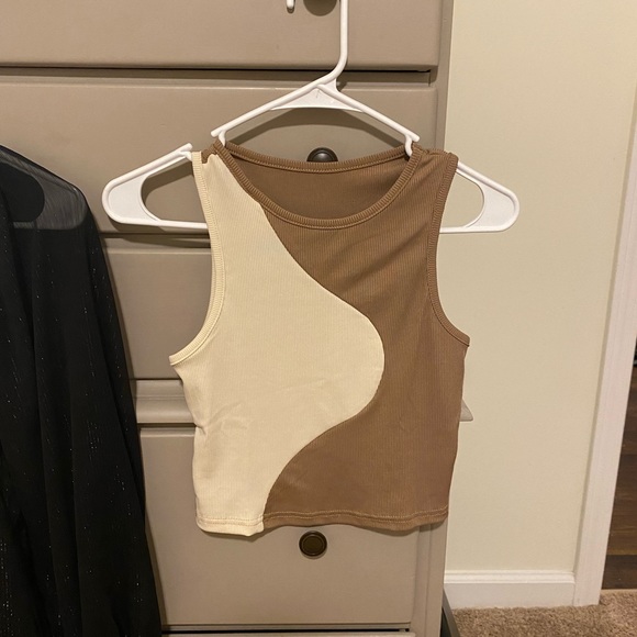 SHEIN Tops - Shein Brown & White Crop Top